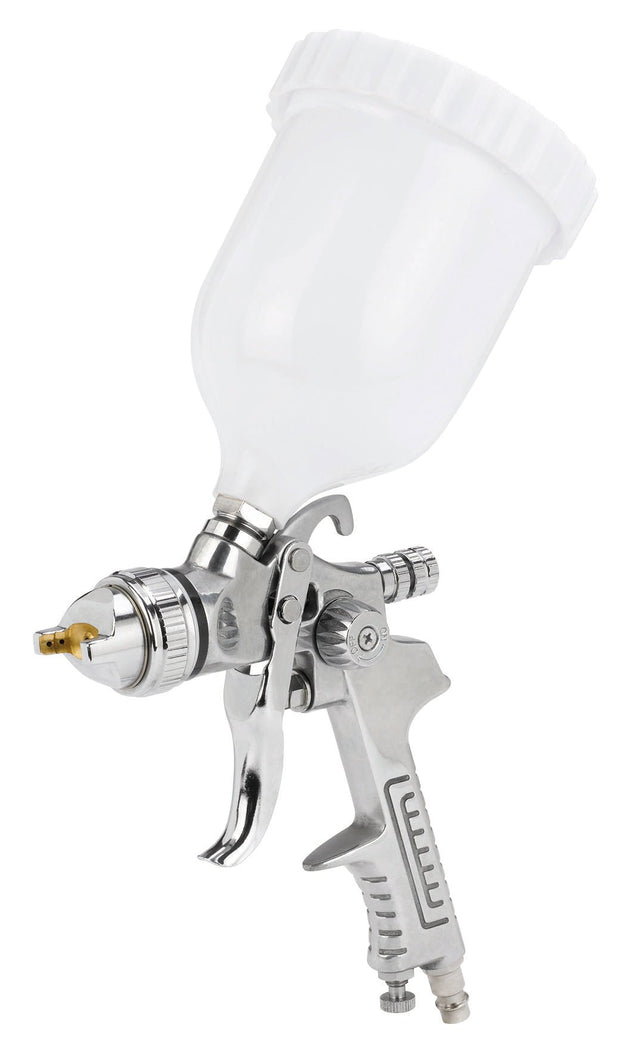 Pistol de vopsit profesional original Einhell cu cupa de debit gravitationala, accesorii compresor, cupa de debit de 600 ml, regulator de volum de aer, regulator de cantitate de vopsea, regulator jet punctual/larg Einhell - scule electrice si unelte profesionale - BricoMart