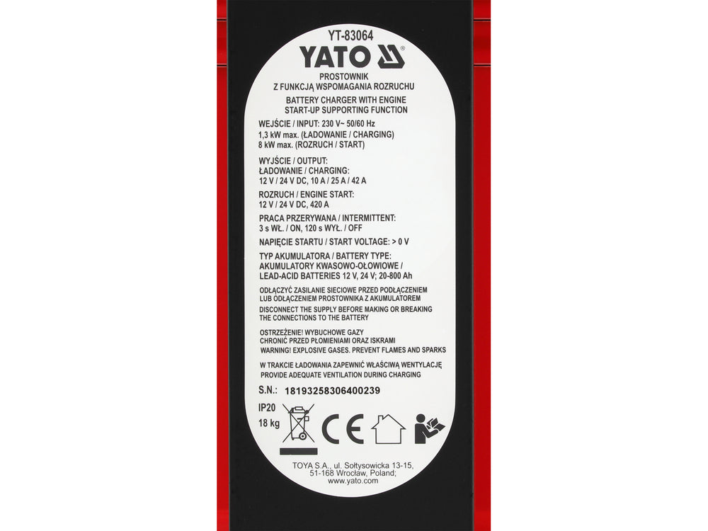 ROBOT PORNIRE AUTO YATO YT-83064 , 12V-24V , 20-800AH , 10 A/25 A/42 A