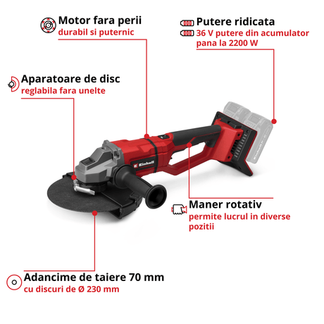 Polizor unghiular fara fir Einhell TP - AG 36/230 - 22 Li BL - Solo - 2200 W BricoMart - scule electrice si unelte profesionale - BricoMart