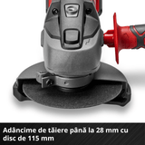 Polizor unghiular pe acumulator Einhell TC - AG 18/115 Li - Solo Power X - Change , 18 V, diametru disc 115 mm, adancime de taiere 28 mm, pornire lina, fara disc de taiere, fara acumulator Einhell - scule electrice si unelte profesionale - BricoMart