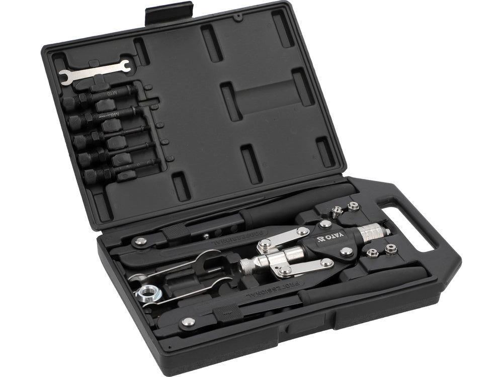 PRESĂ PENTRU NITUIT PROFESIONALA 2 ÎN 1 YATO YT - 36088 , nituri: 3,2, 4, 4,8, 6, 6,4 mm , piulițe nituibile: M4, M5, M6, M8, M10 YATO - scule electrice si unelte profesionale - BricoMart