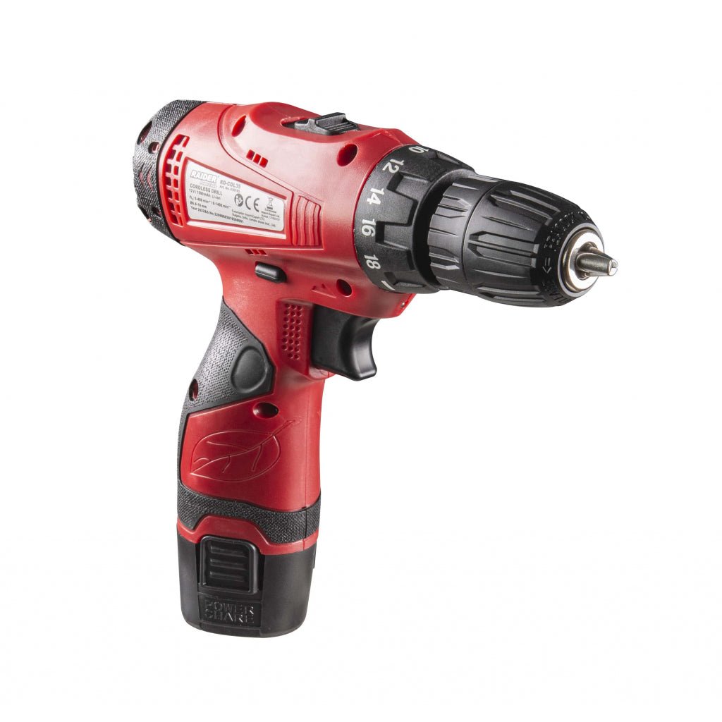 RAIDER Bormasina cu acumulator 12 V 2x1.5Ah 2 viteze 24Nm RD - CDL35 Mandrină rapidă Cutie de viteze mecanică cu două trepte Design funcțional Trepte de control a cuplului - 18+1 Raider - scule electrice si unelte profesionale - BricoMart