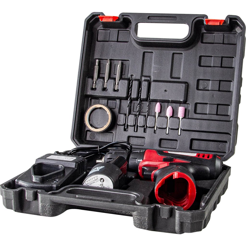 RAIDER Bormasina cu acumulator Li - ion 12V 1x1.5Ah 28Nm RD - CDL27 Mandrina rapida Reductor cu 2 trepte de viteza Functie de schimbare a sensului Iluminarea zonei de lucru cu LED Raider - scule electrice si unelte profesionale - BricoMart