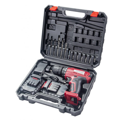 RAIDER Bormasina cu acumulator Li - ion 12V 2x1.5Ah 24Nm RD - CDL34 Mandrina fără cheie proiectată pentru burghie cu diametru de la 0,8 mm la 10 mm 18 + 1 trepte Schimbare rapidă și ușoară Raider - scule electrice si unelte profesionale - BricoMart