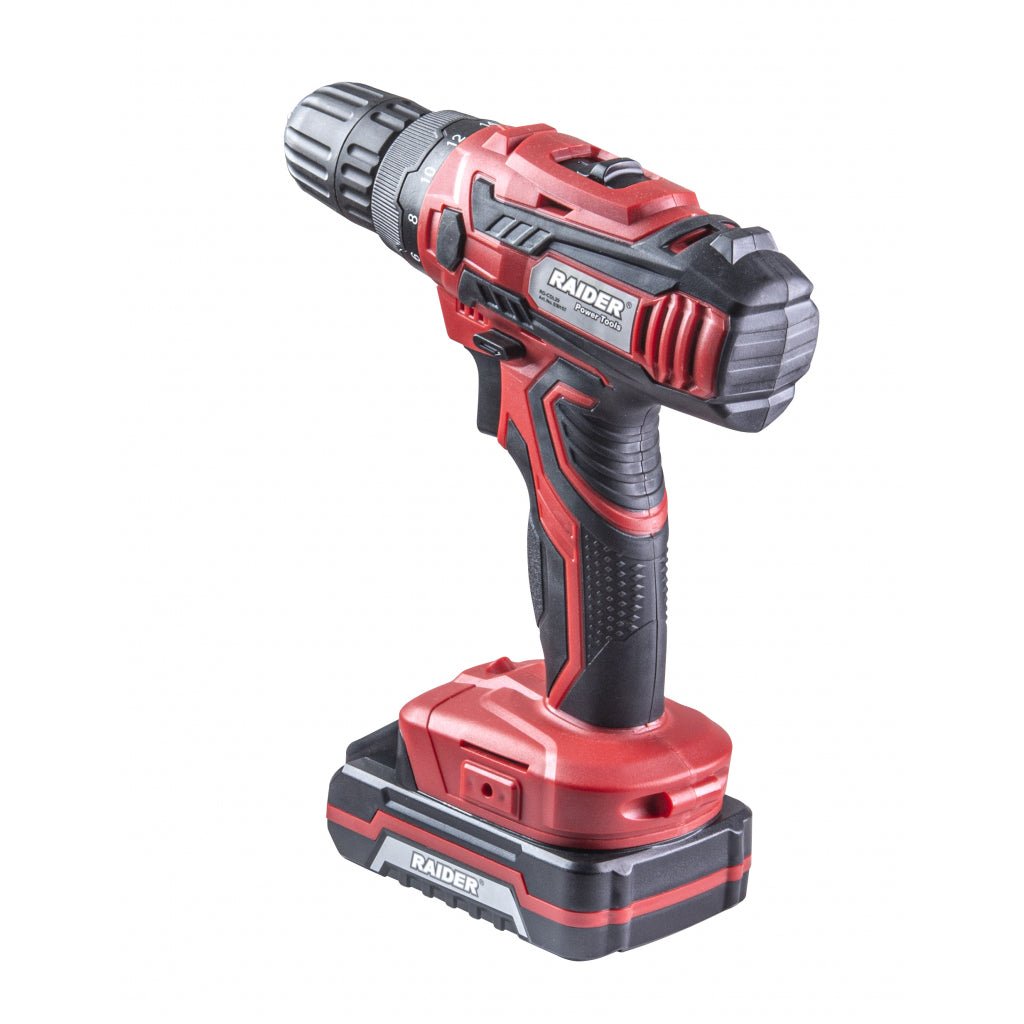 RAIDER Bormasina cu acumulator Li - ion 18V 2x1.5Ah 28Nm RD - CDL29 Mandrina rapida 2 trepte de viteza Design ergonomic Raider - scule electrice si unelte profesionale - BricoMart