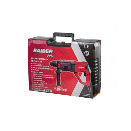 RAIDER Ciocan rotopercutor 4 functii, 3J 950W RDP - HD12H Comutator de functii Prindere SDS+ Ajustarea vitezei din butonul de pornire Maner auxiliar Limitator de adancime Raider - scule electrice si unelte profesionale - BricoMart