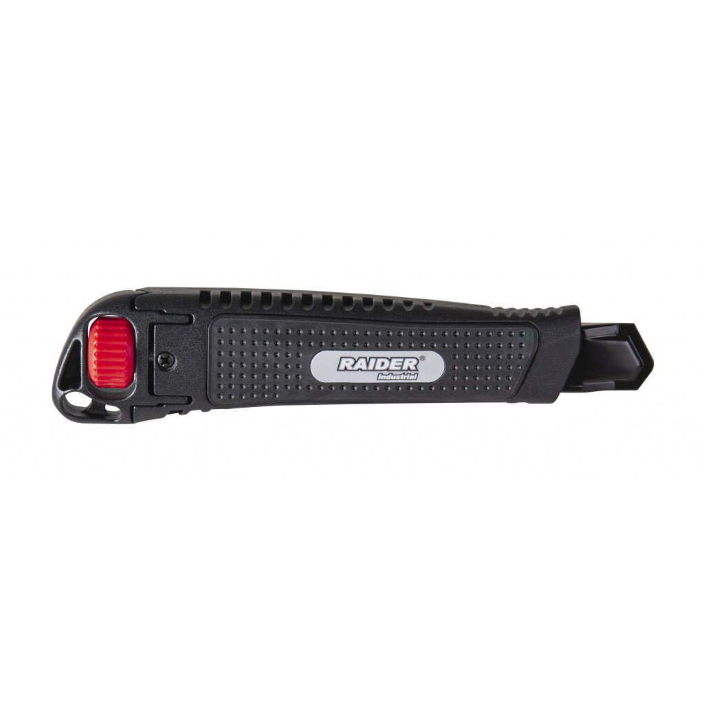 RAIDER Cutter 18 mm- corp metalic RDI Lama este triplu ascutita cu laser Constructie din aliaj de zinc Rezistenta de 5 x mai mare Raider - scule electrice si unelte profesionale - BricoMart