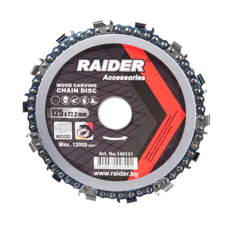 RAIDER Disc circular pentru lemn 125x22.2mm cu lant drujba <b>Disc circular pentru lemn 125x22.2 mm cu lant tip drujba Raider Power Tools</b> este un accesoriu special conceput pe Raider - scule electrice si unelte profesionale - BricoMart