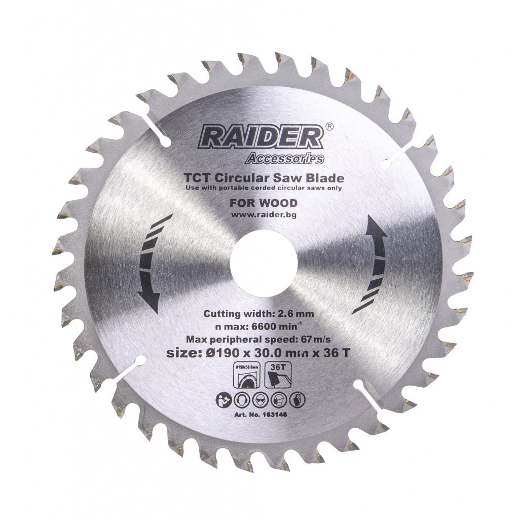 RAIDER Disc circular pentru lemn 190х36Тх30mm Potrivit pentru taierea lemnului Pastile din carburi Raider - scule electrice si unelte profesionale - BricoMart