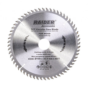 RAIDER Disc circular pentru lemn 190х60Тх30mm Potrivit pentru taierea lemnului Pastile din carburi Raider - scule electrice si unelte profesionale - BricoMart