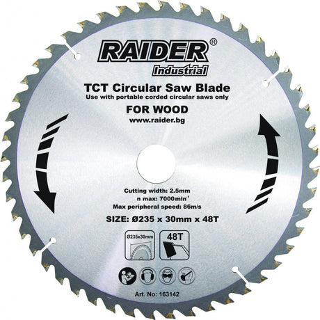 RAIDER Disc circular pentru lemn 235x48Tx30mm TCT RDI-CS27 Potrivit pentru taierea lemnului Pastile din carburi Raider - scule electrice si unelte profesionale - BricoMart