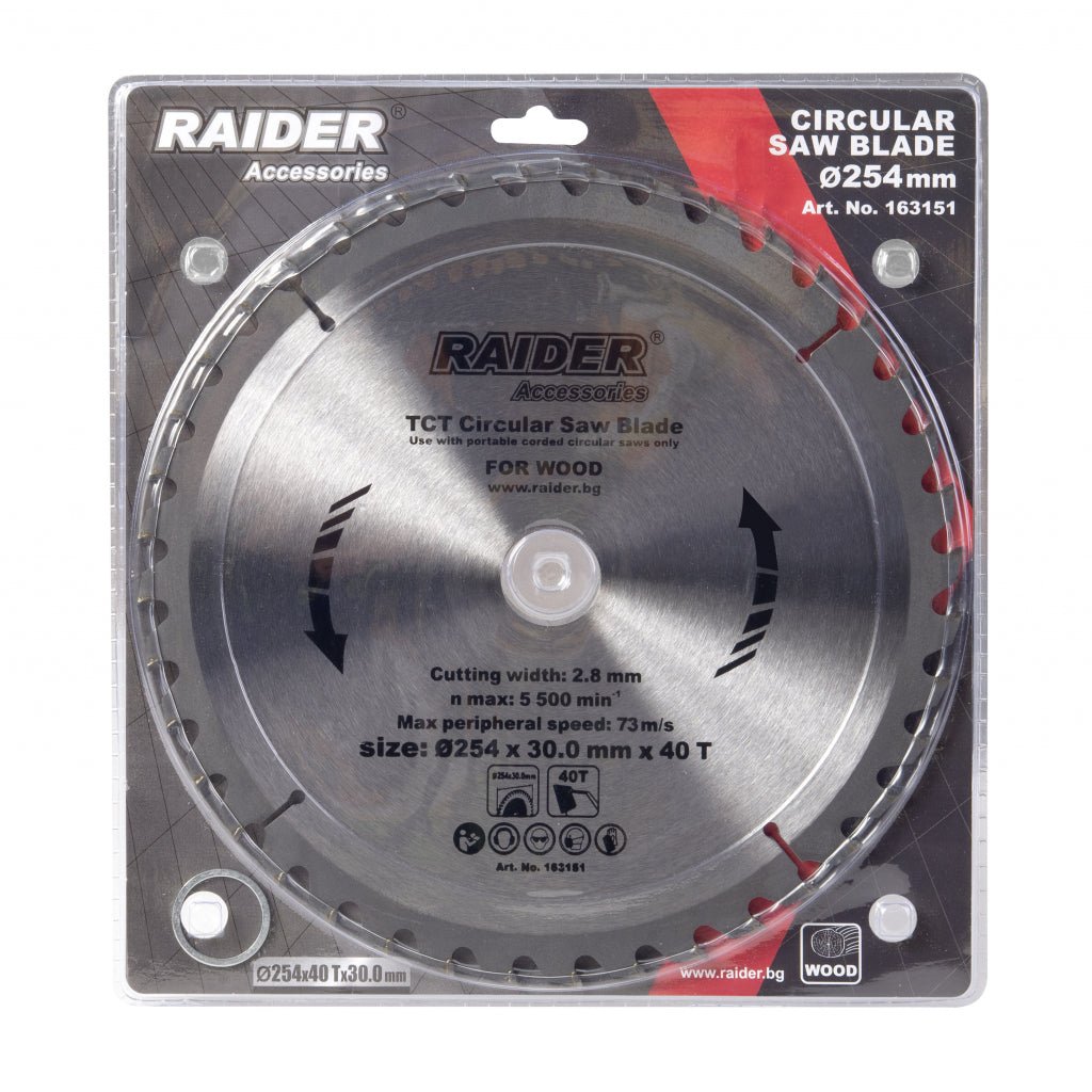 RAIDER Disc circular pentru lemn 254х40Тх30mm Potrivit pentru taierea lemnului Pastile din carburi Raider - scule electrice si unelte profesionale - BricoMart