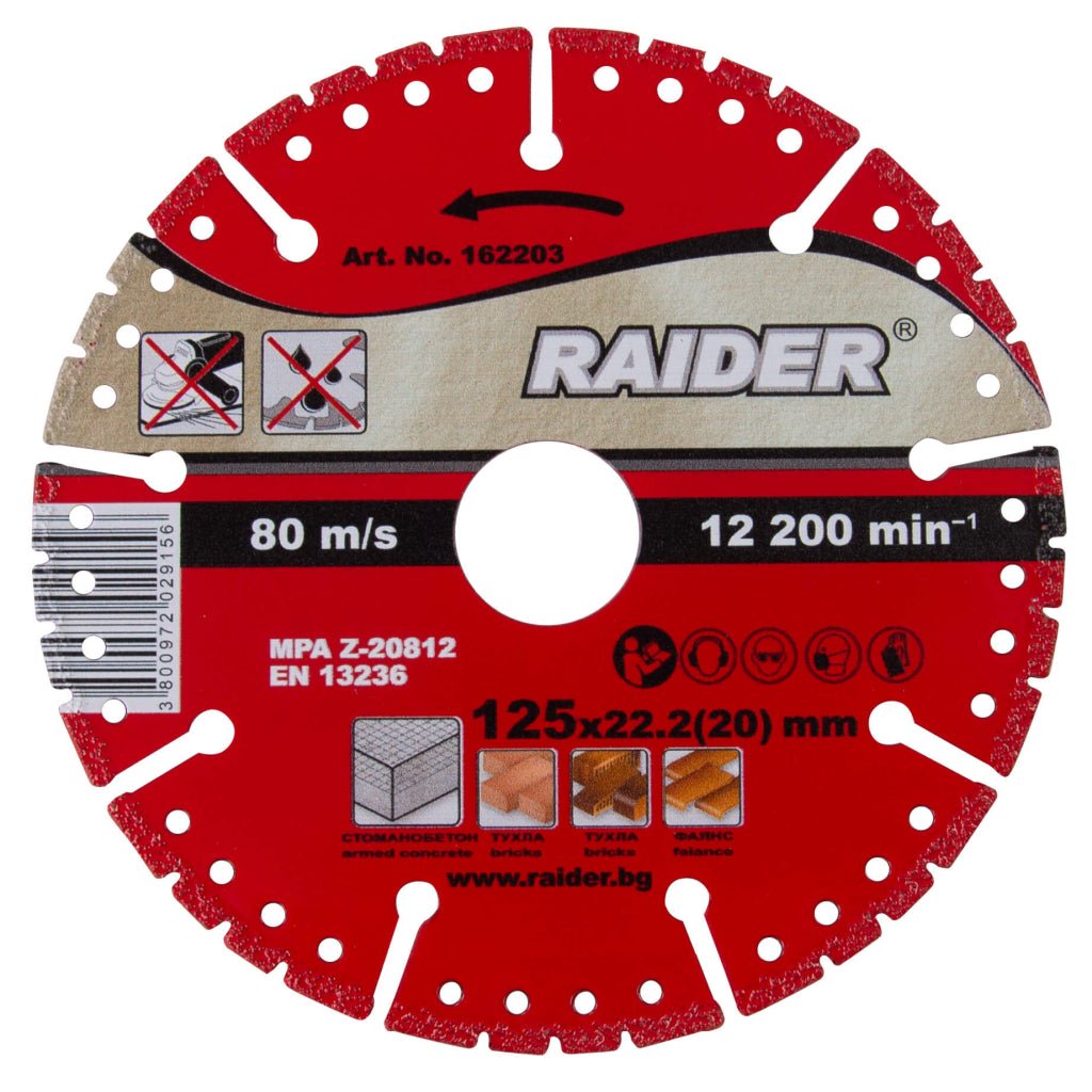 RAIDER Disc diamant. RD - DD24 Recomandat pentru tăierea șapei de beton, bordurilor, cărămizilor de clincher, betonului celular, cărămizilor de silicat Raider - scule electrice si unelte profesionale - BricoMart