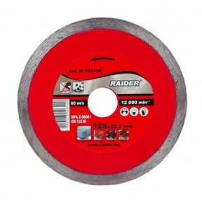 RAIDER Disc diamantat continuu WET 115x22.2mm RD-DD09 Disc pentru taieri umede Potrivit pentru beton , placi ceramice si caramizi Robust si rezistent la uzura Viteza periferi Raider - scule electrice si unelte profesionale - BricoMart