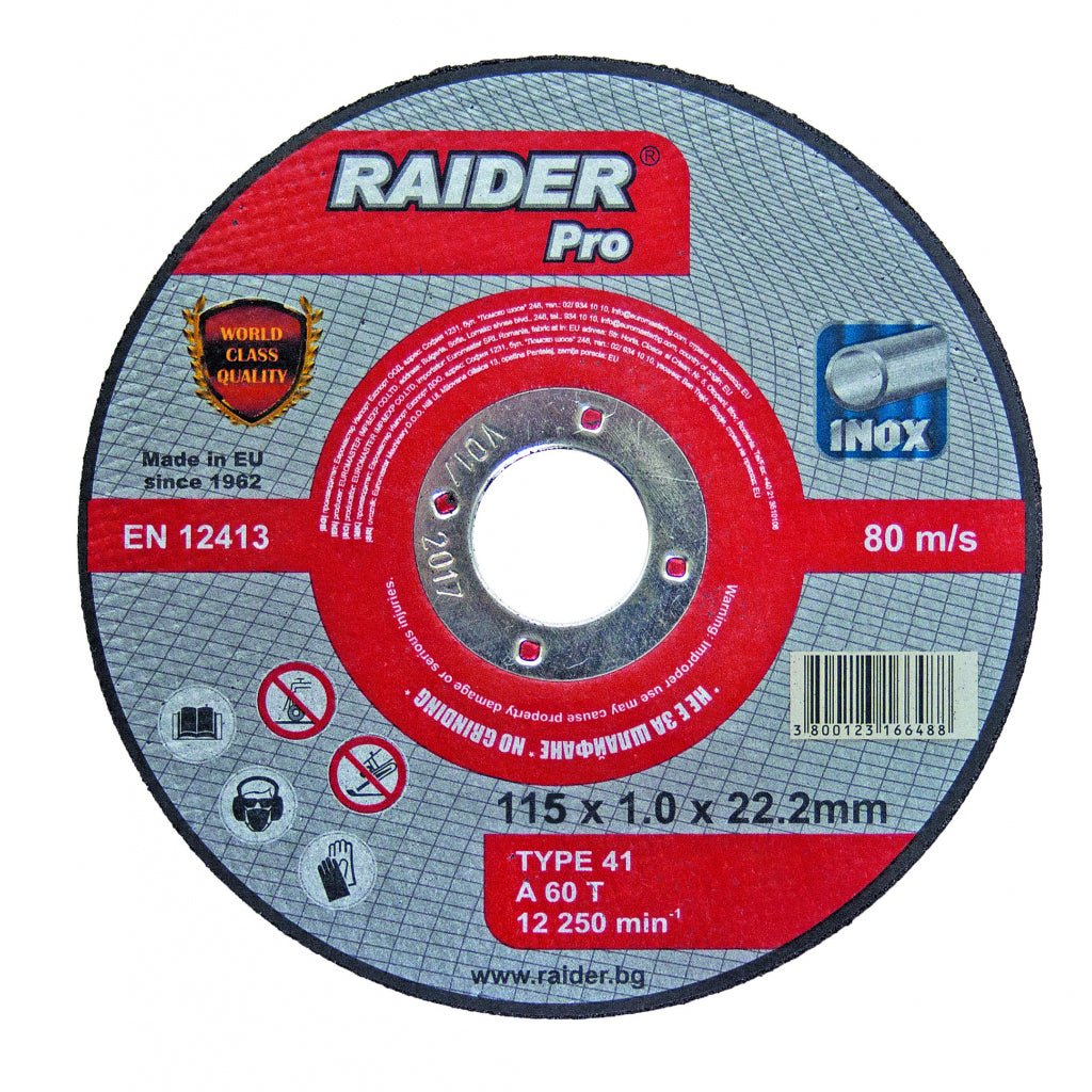 RAIDER Disc pentru taiat metal 115х2.5х22.2mm RDP Disc pentru taierea metalelor Viteza periferica maxima: 80 m / s Raider - scule electrice si unelte profesionale - BricoMart