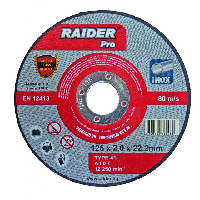 RAIDER Disc pentru taiat metal 125х3.0х22.2mm RDP Disc pentru taierea metalelor Viteza periferica maxima: 80 m / s Raider - scule electrice si unelte profesionale - BricoMart