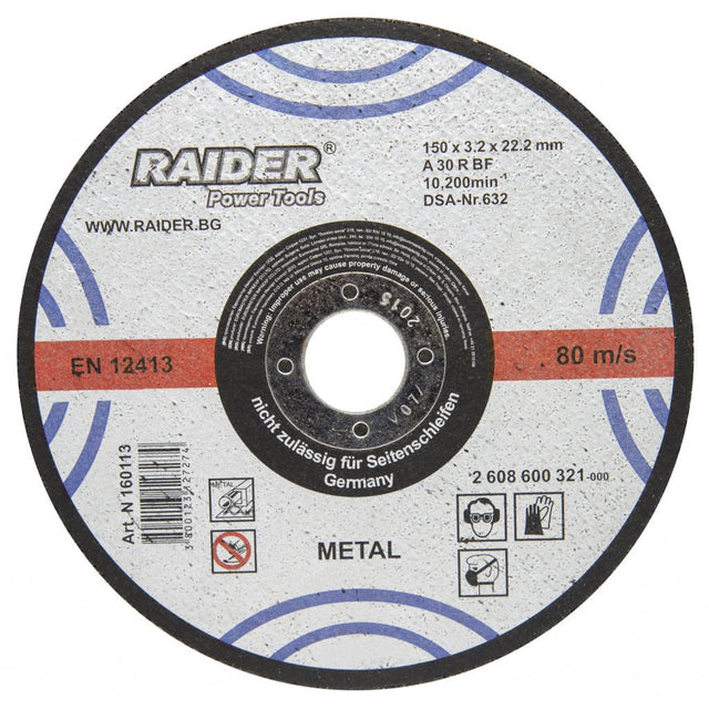 RAIDER Disc pentru taiat metal 150х3.2х22.2mm Disc pentru taierea metalelor Viteza periferica maxima: 80 m / s Raider - scule electrice si unelte profesionale - BricoMart