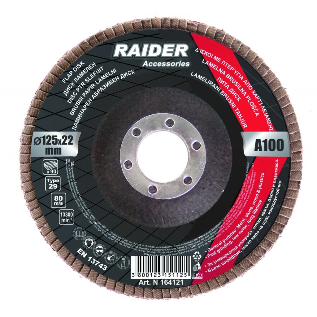 RAIDER Disc ptr slefuit 125mm А - 120 Pentru uz universal Polizare rapida, zgomot redus Rezistenta marita la uzura Raider - scule electrice si unelte profesionale - BricoMart