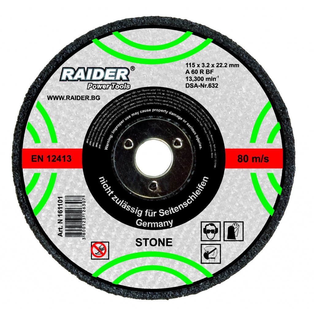RAIDER Disc taieri piatra 115х3.2х22.2mm Disc pentru taiet materiale nemetalice Potrivit pentru taierea pietrei Viteza periferica maxima: 80 m / s Raider - scule electrice si unelte profesionale - BricoMart