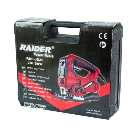 RAIDER Fierastrau pendular 850W 100mm laser LED valiza RDP - JS35 Sistem rapid de schimbare a lamei Unghi de reglaj 0° +45° Viteza ajustabila Adaptor colector praf Functie pendulare cu 3 Raider - scule electrice si unelte profesionale - BricoMart