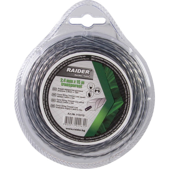RAIDER Fir patrat rasucit pentru motocoase 2.4mm х 15m transparent Firul răsucit întărit pătrat oferă atât eficiență prin reducerea nivelurilor de zgomot, cât și a vibrațiilor mașinii, as Raider - scule electrice si unelte profesionale - BricoMart