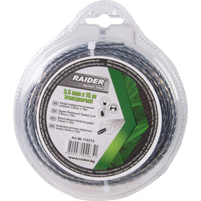 RAIDER Fir patrat rasucit pentru motocoase 3.5mm х 15m transparent Firul răsucit întărit pătrat oferă atât eficiență prin reducerea nivelurilor de zgomot, cât și a vibrațiilor mașinii, as Raider - scule electrice si unelte profesionale - BricoMart