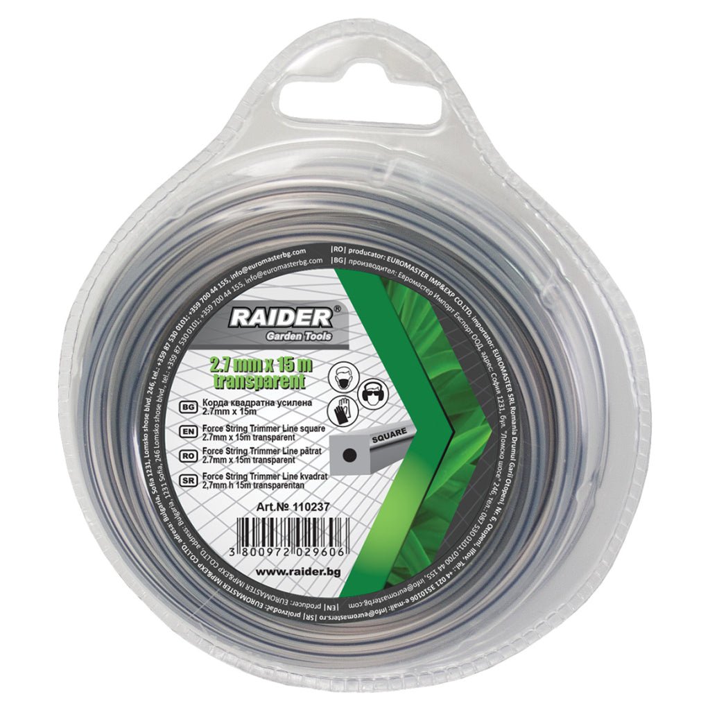 RAIDER Fir pentru motocoasa profil patrat 2.7 mm х 15m Construit din material durabil ce ii confera elasticitate o perioada lunga de timp Raider - scule electrice si unelte profesionale - BricoMart