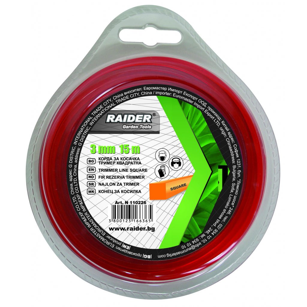 RAIDER Fir pentru trimmer profil patrat 3mm ? 15m Construit din material durabil ce ii confera elasticitate o perioada lunga de timp Raider - scule electrice si unelte profesionale - BricoMart