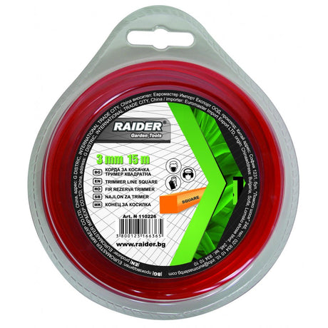 RAIDER Fir pentru trimmer profil patrat 3mm ? 15m Construit din material durabil ce ii confera elasticitate o perioada lunga de timp Raider - scule electrice si unelte profesionale - BricoMart