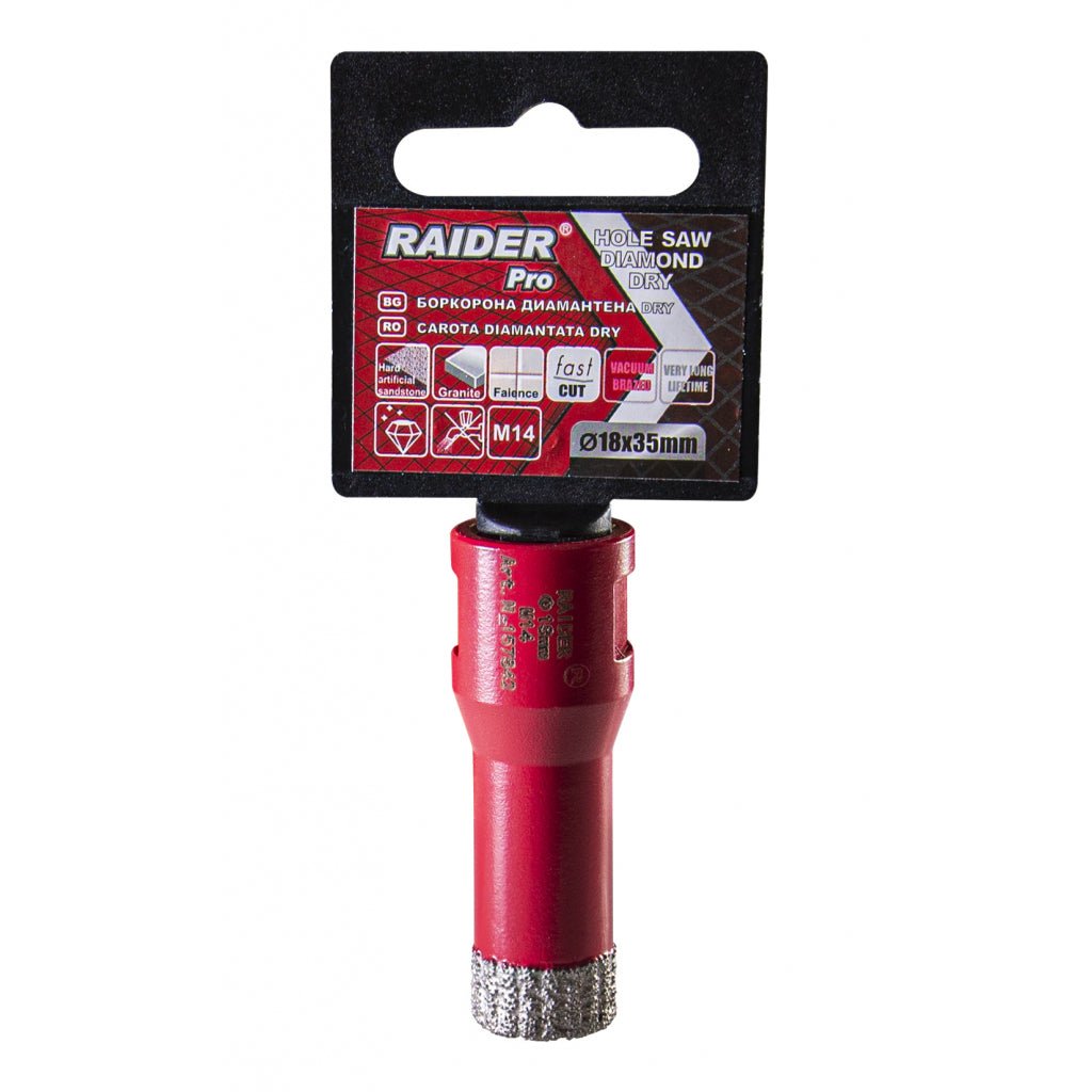 RAIDER Freza diamantata pentru frezare uscata M14 x 18 mm Utilizare indelungata Taiere extrem de rapida Taiere fara apa Carotele de gaurire sunt proiectate sa fie montate pe poli Raider - scule electrice si unelte profesionale - BricoMart