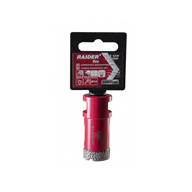 RAIDER Freza diamantata pentru frezare uscata M14 x 25 mm Utilizare indelungata Taiere extrem de rapida Taiere fara apa Carotele de gaurire sunt proiectate sa fie montate pe poli Raider - scule electrice si unelte profesionale - BricoMart