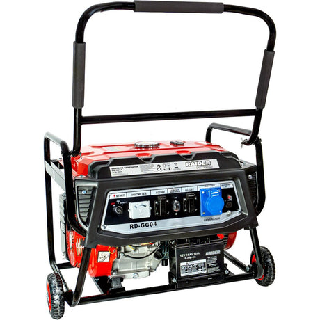 RAIDER Generator pe benzina 4 timpi 5.5kW pornire electrica RD - GG04 Generatorul este echipat cu o ieșire AC 230 V și DC 12 V, care este utilizat pentru încărcarea bateriilor Are un regulat Raider - scule electrice si unelte profesionale - BricoMart