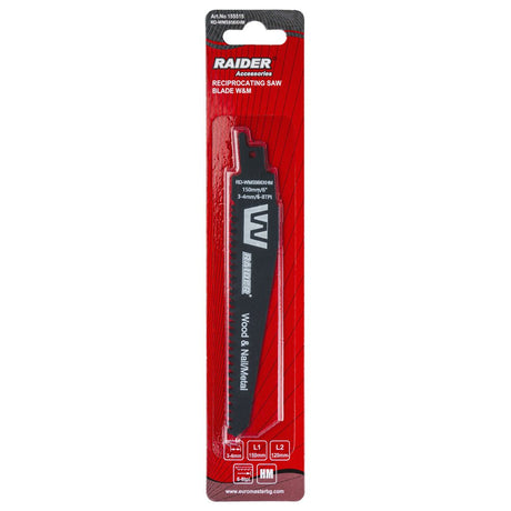 RAIDER Lama fierastrau sabie W&N 150mm 3-4mm 6-8TPI RD-WMS956XHM Cuțitul W&M RD-WMS956XHM este proiectat pentru tăierea eficientă a metalului și lemnului Cu o lungime de 150 mm, asigură Raider - scule electrice si unelte profesionale - BricoMart