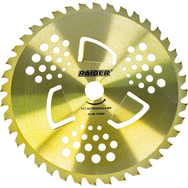 RAIDER Lama motocoasa pentru iarba 40T si buruieni 3T Ø255x25.4mm Este realizat din oțel Este conceput pentru a cosi iarba și buruienile chiar și cu un diametru al trunchiului mai gros D Raider - scule electrice si unelte profesionale - BricoMart