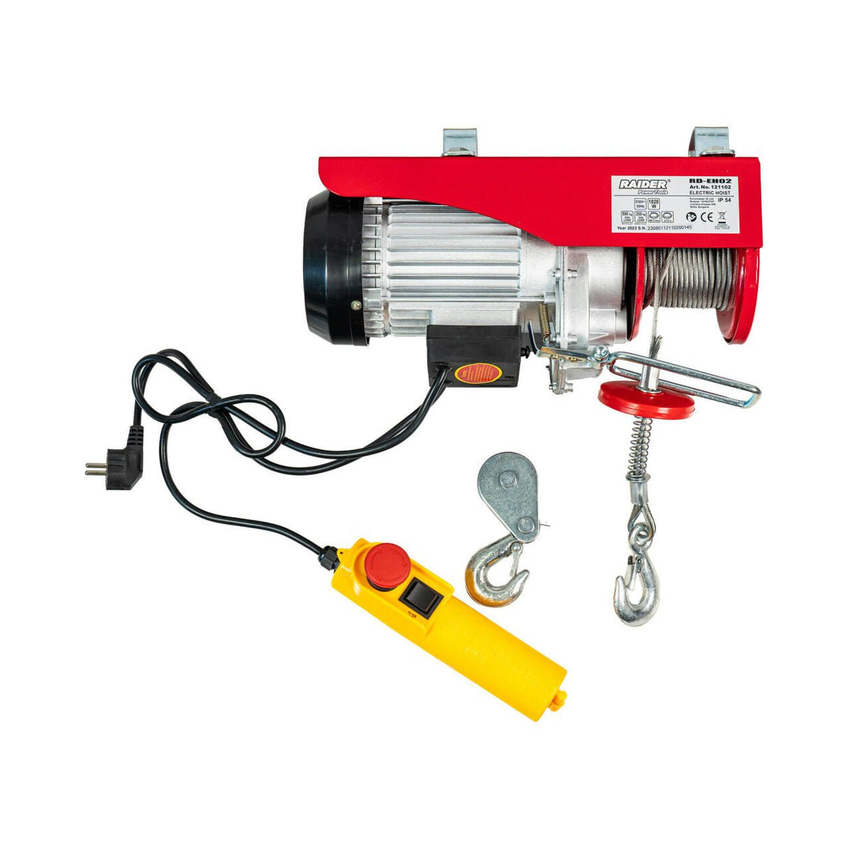 RAIDER Macara electrica 500kg 1020W RD - EH02 Ridicare usoara a materialelor grele Sarcina maxima fara scripete suplimentar 250 kg Sarcina maxima cu scripete suplimen Raider - scule electrice si unelte profesionale - BricoMart