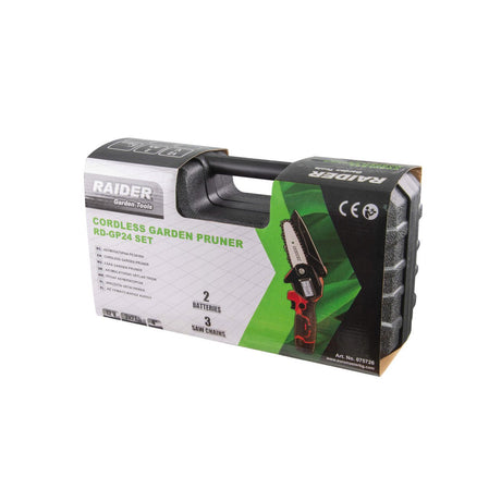 RAIDER Mini - fierastrau de gradina 12V 4” 2x2Ah cu 3 lanturi in cuti Cu designul său compact, RD - GP24 este usor de utilizat fara sa forteze incheietura utilizatorului Protecție pentru a pre Raider - scule electrice si unelte profesionale - BricoMart