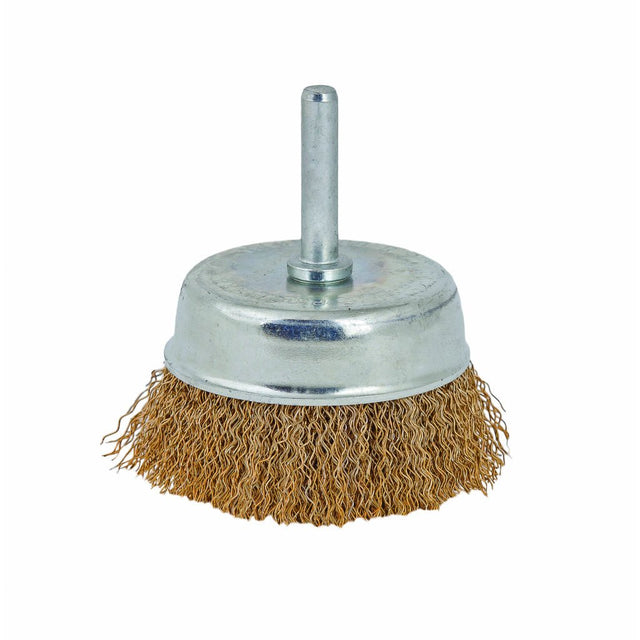 RAIDER Perie sarma cu tija ptr bormasina 3/ 75mm Coada cilindrica Perie de sarma din otel cu acoperire de alama Raider - scule electrice si unelte profesionale - BricoMart