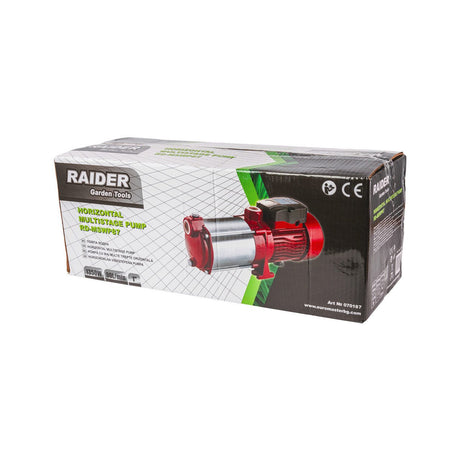RAIDER Pompa multietajata orizontala 6T1350W 1"90L/min70m RD - MSWP87 Această pompă este echipată cu șase turbine, care asigură o eficiență ridicată de pompare. Turbinele măresc presiunea ap Raider - scule electrice si unelte profesionale - BricoMart
