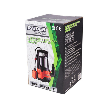 RAIDER Pompă submersibilă 550W 1" 208L/min 7m INOX RD - WP59 Design compact – ușor de transportat și instalat în locuri înguste și greu accesibile Putere de 550 W - asigură pomparea Raider - scule electrice si unelte profesionale - BricoMart