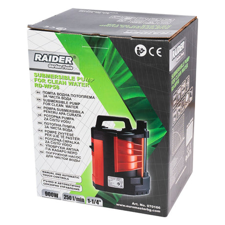 RAIDER Pompă submersibilă 900W 1 - 1/4"250L/min 9m Senzor RD - WP58 Senzor încorporat pentru a porni și opri automat pompa atunci când este atins un anumit nivel al apei 250L/min - perform Raider - scule electrice si unelte profesionale - BricoMart