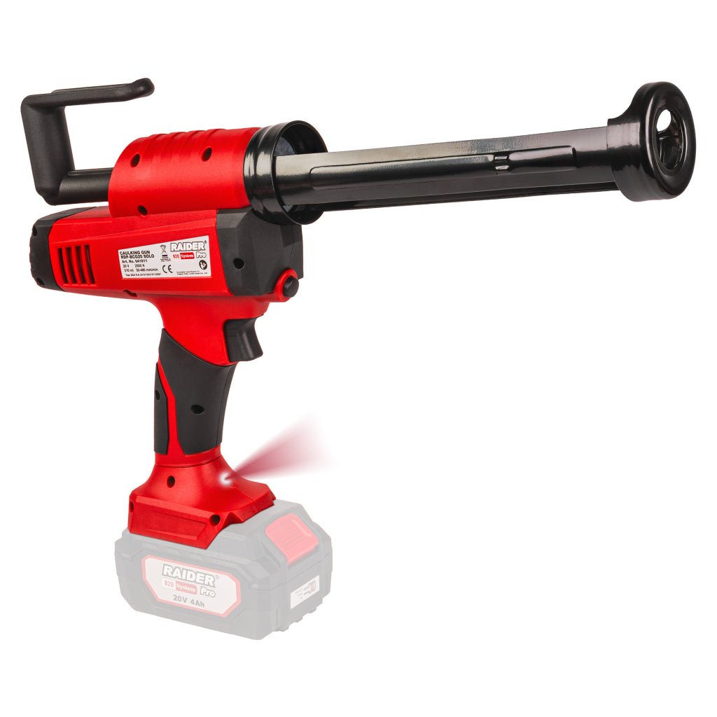 RAIDER R20 Caulking Gun 310ml LED variable speed Solo RDP - BCG20 Forța de presiune de 2500N permite lucrul cu materiale mai groase și proiecte mai mari. Acest lucru face ca unealta să f Raider - scule electrice si unelte profesionale - BricoMart