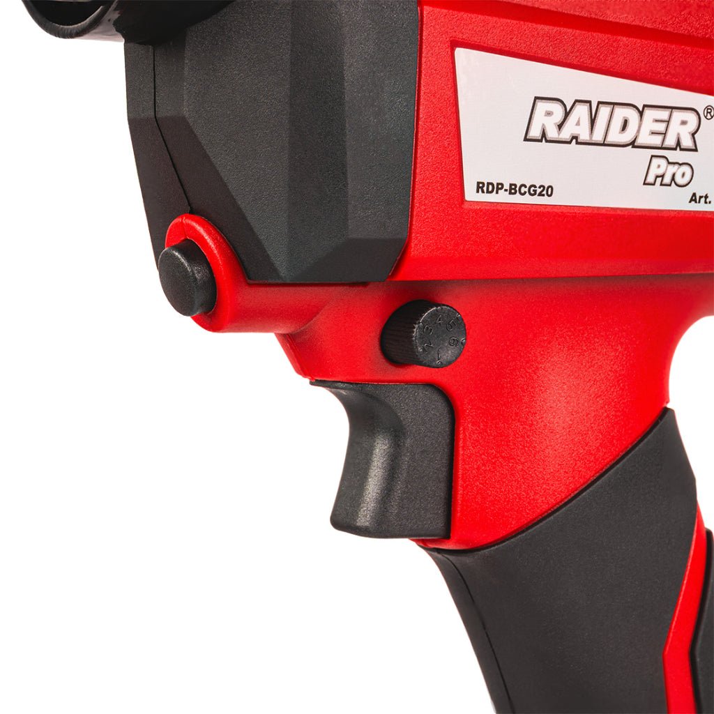 RAIDER R20 Caulking Gun 310ml LED variable speed Solo RDP - BCG20 Forța de presiune de 2500N permite lucrul cu materiale mai groase și proiecte mai mari. Acest lucru face ca unealta să f Raider - scule electrice si unelte profesionale - BricoMart