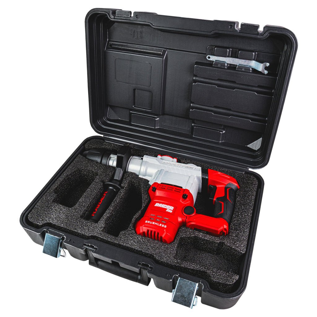 RAIDER R20 Ciocan rotopercutor SDS - Max 7J Solo cutie RDP - BMBRH20 RDP - BMBRH20 este un ciocan rotativ puternic, fara perișe si fara fir, cu prindere SDS - Max. Cu o energie de impact de 7J, Raider - scule electrice si unelte profesionale - BricoMart