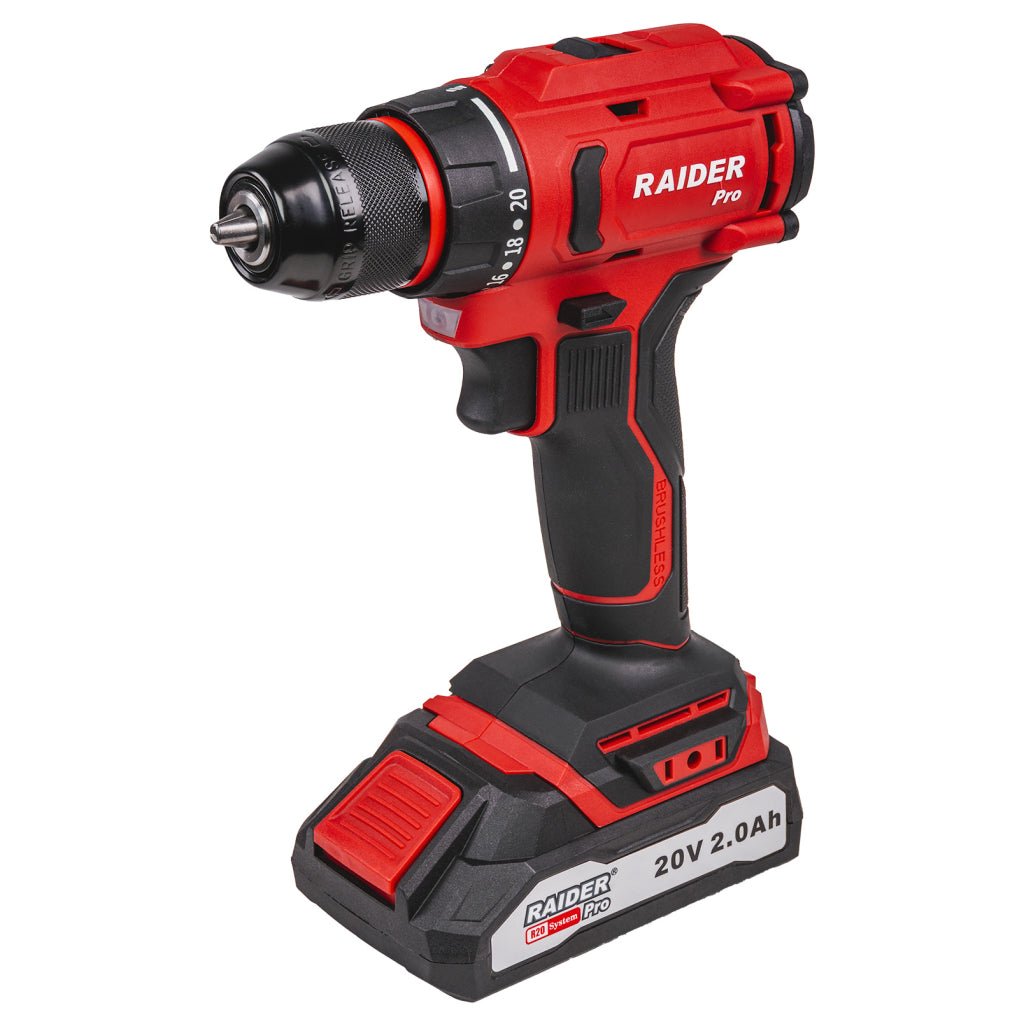 RAIDER R20 Masina de gaurit brushless 10mm 44Nm 2Ah RDP - PBCD20 Set Motorul fără perii al RDP - PBCD20 oferă o eficiență mai mare și o viață mai lungă Designul compact și mânerul ergonomic c Raider - scule electrice si unelte profesionale - BricoMart