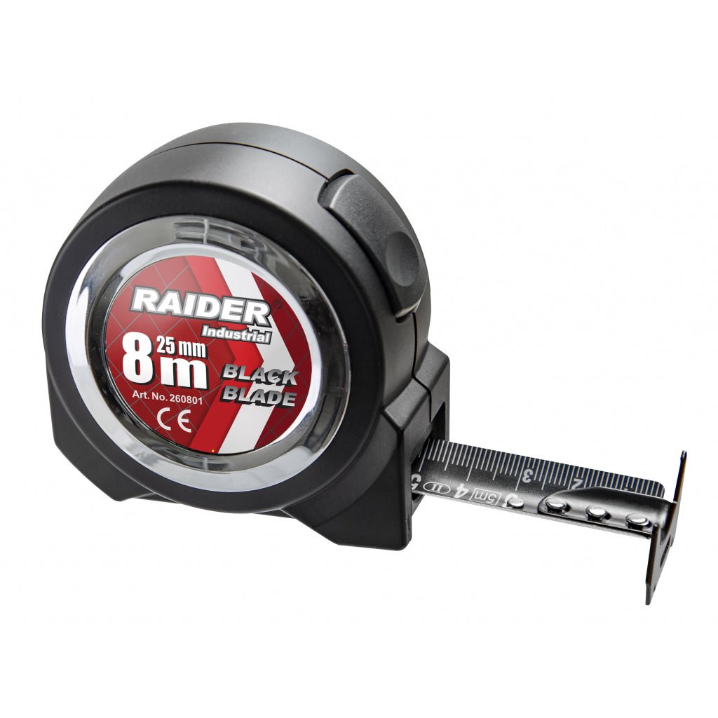 RAIDER Ruleta 8m x 25mm RDI Stabilitate maximă în poziția întinsă a benzii Mecanism de blocare automată Carcasă rezistentă la șocuri Design conforta Raider - scule electrice si unelte profesionale - BricoMart