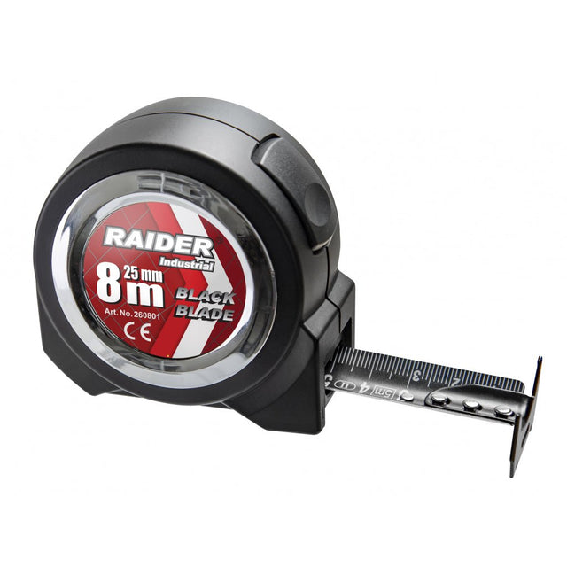RAIDER Ruleta 8m x 25mm RDI Stabilitate maximă în poziția întinsă a benzii Mecanism de blocare automată Carcasă rezistentă la șocuri Design conforta Raider - scule electrice si unelte profesionale - BricoMart