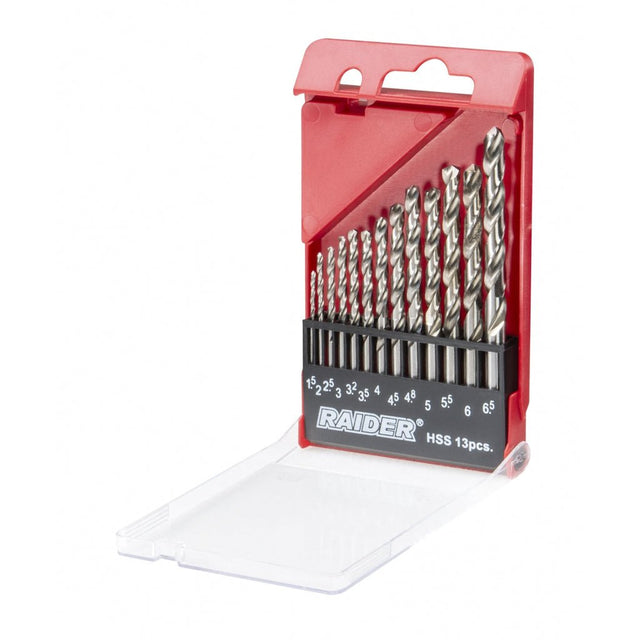 RAIDER Set 13 burghie HSS ø 1.5 – 6.5 mm Fabricat din otel rapid Cutie de depozitare practica Raider - scule electrice si unelte profesionale - BricoMart
