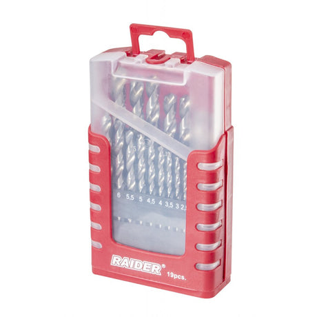 RAIDER Set 19 burghie HSS ø 1.0 – 10.0 mm Fabricat din otel rapid Cutie de depozitare practica Raider - scule electrice si unelte profesionale - BricoMart