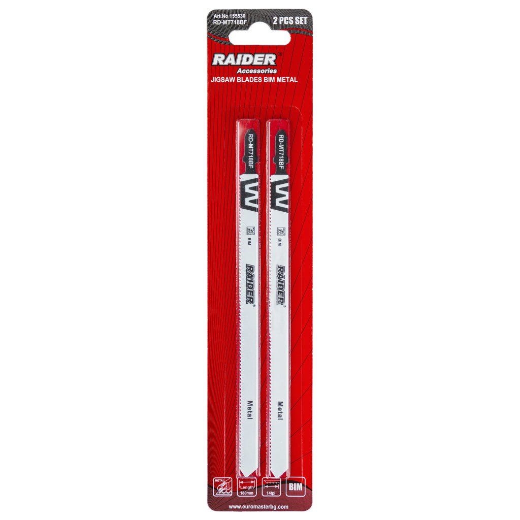 RAIDER Set 2 lame fierastrau pend. BIM metal 180mm 14TPI RD-MT718BF BIM (Bimetalic) - cuțitul este fabricat din bimetal, care combină flexibilitatea oțelului elastic cu durabilitatea oțelu Raider - scule electrice si unelte profesionale - BricoMart