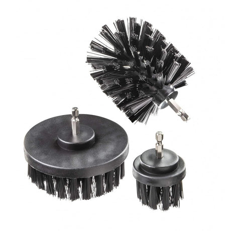 RAIDER Set 3 perii plastic Ø50H26 Ø100H26 Ø90H90mm prindere HEX 1/4 Utilizat pentru curățarea roților, chiuvetelor, lavoarelor, robinetelor, covoarelor, covoarelor, tapițeriei, rosturilor Raider - scule electrice si unelte profesionale - BricoMart